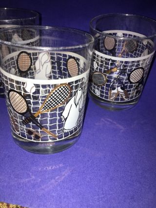3 VINTAGE BARWARE COLLECTIBLE TENNIS RACKET OLD FASHIONED ROCKS GLASSES 3