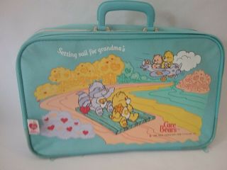Vintage 1986 Care Bears Blue Luggage Suit Case Sailing Off To Grandma 