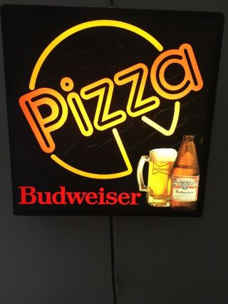 Vintage 1990 Budweiser Beer Lighted Window Pizza Sign 18 " X 18 "