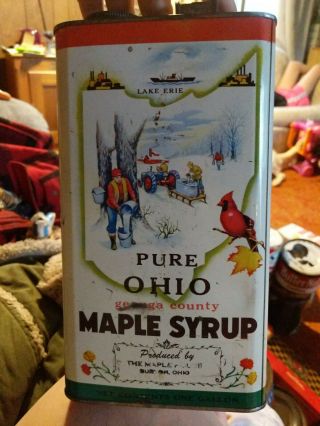Vintage Pure Ohio Maple Syrup 1 Gallon Metal Tin For Hickory Farm Toledo Ohio