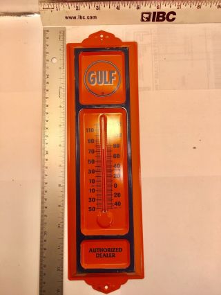 Gulf Oil Metal Advertising Thermometer.  Authorized Dealer.  U.  S.  A.