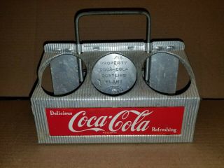Vintage 1950s Coca Cola Coke Metal 6 - Bottle Carrier Caddy W/ Red & White Panels