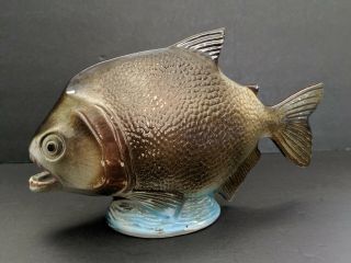 Vintage Ceramic Amazon Piranha Fish Figurine Brazil Pottery Statue Sculpture