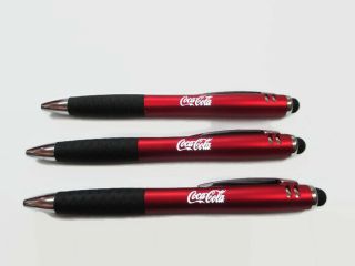 Coca - Cola Set Of 3 Pens With Light Up Logo And Stylus -