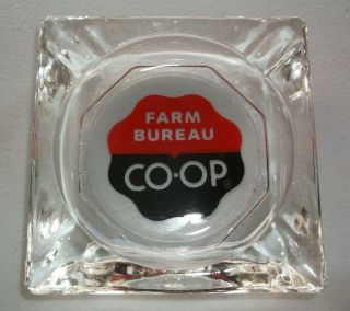 Vintage Glass Ashtray Farm Bureau Co - Op Agriculture Advertisement