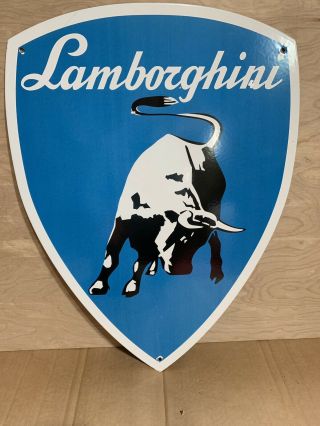 Large 24 Inch Lamborghini Italian Racing Gas Oil Advertising Porcelain Sign