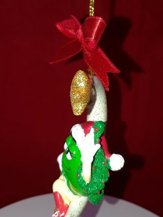 Green M&M sitting on the moon Christmas Ornament Santa Hat red boots 2
