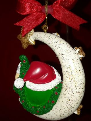 Green M&M sitting on the moon Christmas Ornament Santa Hat red boots 3