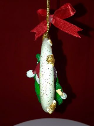 Green M&M sitting on the moon Christmas Ornament Santa Hat red boots 4