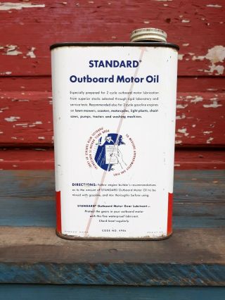 Standard Outboard Motor Oil Metal Quart Can Vintage good graphics boat mower cap 2