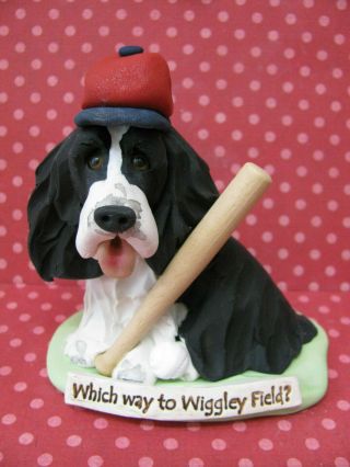 Handsculpted B/w English Springer Spaniel " Which Way To Wiggley Field? " Figurine