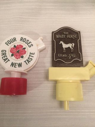 Vintage White Horse Scotch Whisky & Four Roses Bourbon Bottle Pourers Plastic