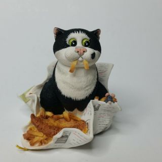 Very Rare Htf Fish & Chips Comic Curious Cats,  Linda Jane Smith Border Figurine
