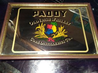 Vintage Paddy Old Irish Whiskey Cork Distilleries Co Framed Bar Mirror Sign