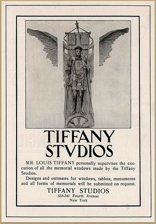 1904 B Tiffany Studios Mr Louis Tiffany Memorial Window Armor Knight Wings Ad