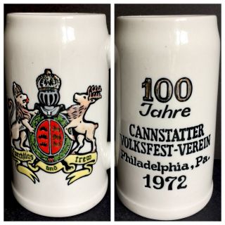 Cannstatter Volksfest Verein Beer Stein 1972 Philadelphia 100 Year Vtg Mug 2