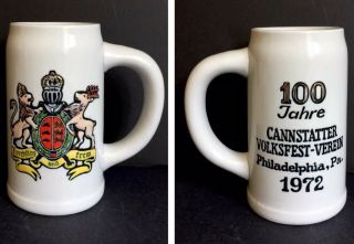Cannstatter Volksfest Verein Beer Stein 1972 Philadelphia 100 Year Vtg Mug 2 2
