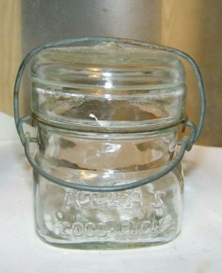 Vintage Glass Quarter Pint Fruit Jar - Atlas Good Luck With Lid & Clamps Bottles