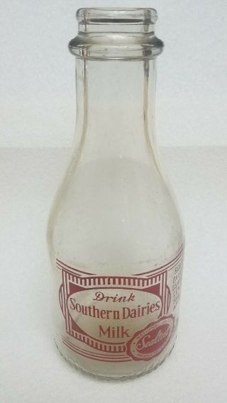 Vintage 1940s Southern Dairies Quart Milk Bottle