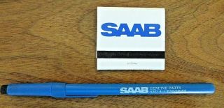 Vintage Saab Ball Point Pen & Saab Matchbook,  Both.  Circa 1982