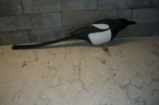 Black - Billed Magpie,  Hand - Carved,  Wooden Bird
