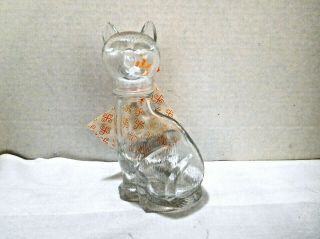 Cat Glass Clear Bottle With Screw On Head Has Packet Of Powder? Vintage