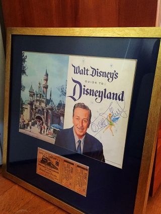 Walt Disney Signed Disneyland Guide With Ticket Framed Rare Look