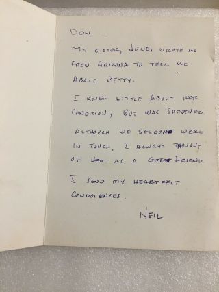 Neil Armstrong Signed Handwritten Letter (als) Re: Death Of A Friend Astronaut
