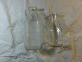 2 Vintage Biltmore Dairy Farms Square Milk Bottle Quart &pint Asheville Nc 1950s