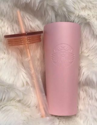 Starbucks Tumbler Sakura Pink Stainless Cup Straw Travel 16 oz Limited 2018 2