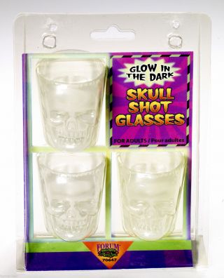 Gothic Skeleton Head Glow Skull Shot Glasses Bar Drink Pirate Decoration - 3pc Set