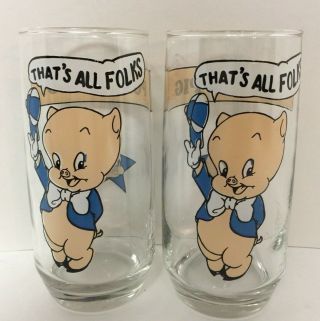 2 Vtg 1966 Porky Pig Pepsi Looney Tunes Collectors Glass That 