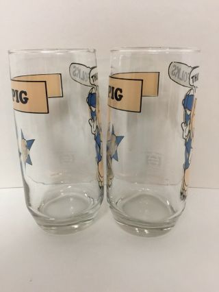 2 VTG 1966 PORKY PIG PEPSI LOONEY TUNES COLLECTORS GLASS THAT ' S ALL FOLKS VGC 5