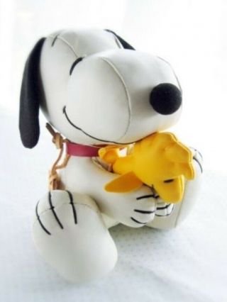 Very Rare Snoopy Town Limited Edition " Hugging Snoopy & Woodstock " Leather Doll