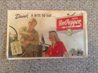 Origi Wwii Dr Pepper Advertising Paper Sign Drink A Bite To Eat Army Gi & Girl