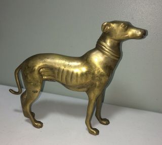 Vintage Brass Greyhound Whippet Dog Statue 8.  5” Tall