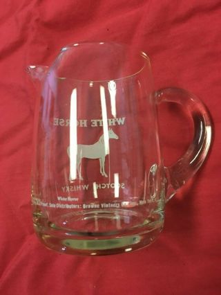 White Horse Cellar Dry Scotch Whiskey pub pitcher,  jug clear glass.  Browne NYC 2