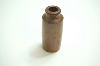 Antique Stoneware Ink Well Bottle Brown Salt Slip Glaze 3 1/4 " Tall