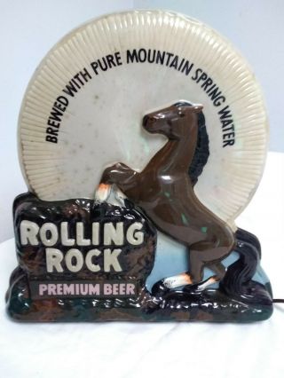 Rolling Rock Beer Shadow Box Rearing Horse Vac - U - Form Plastic Lighted Sign 1960s