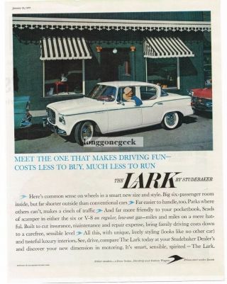 1959 Studebaker Lark 4 - Door White Sedan Easy Parking Vtg Print Ad