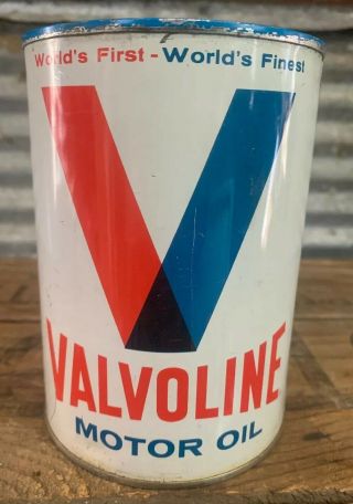 Valvoline Full Vtg 50s - 60s 1 Us Quart Metal Motor Oil Can Gas Station Ex,  Nm