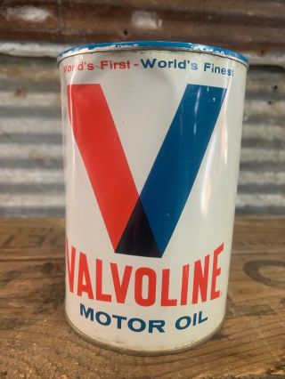 VALVOLINE FULL Vtg 50s - 60s 1 US Quart Metal Motor Oil Can Gas Station EX,  NM 2