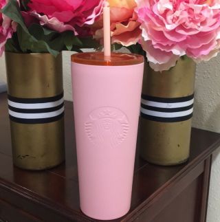 Rare Starbucks Tumbler Pink Stainless Cup Straw Travel 16 Oz Limited 2018