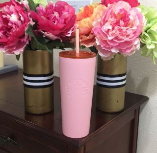 RARE Starbucks Tumbler Pink Stainless Cup Straw Travel 16 oz Limited 2018 2