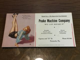 Vtg Peake Machine Co Pensacola Fl Advertising Ink Blotter Earl Moran Pinup Art