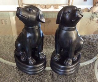 Rare Set Resin Black Dog Labrador Retriever Bookends / Figurines 8.  5 " Tall Xlnt