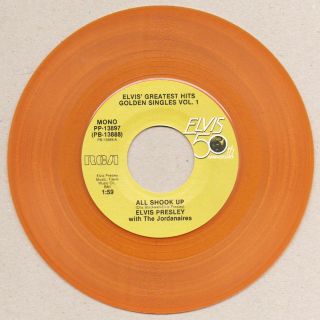 Gold Vinyl Elvis Presley All Shook Up / Teddy Bear Rca Golden Singles