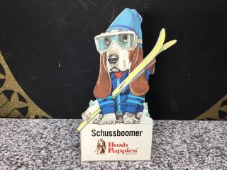 Vintage 1968 Hush Puppies Schussboomer Ski Dog Basset Hound Die Cut Display Sign