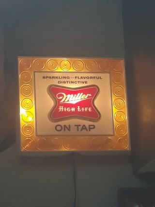Vintage Miller High Life Light Up Beer Sign.  On Tap.  (rare Hard To Find On Tap)