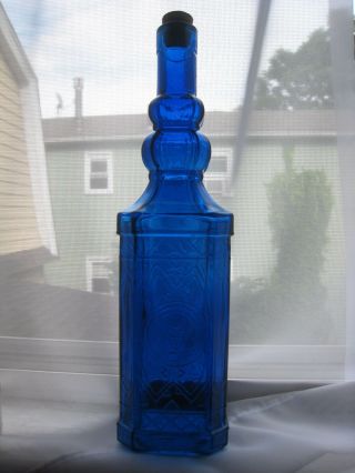 Vintage Ornate Cobalt Blue Bottle Decanter With Cork